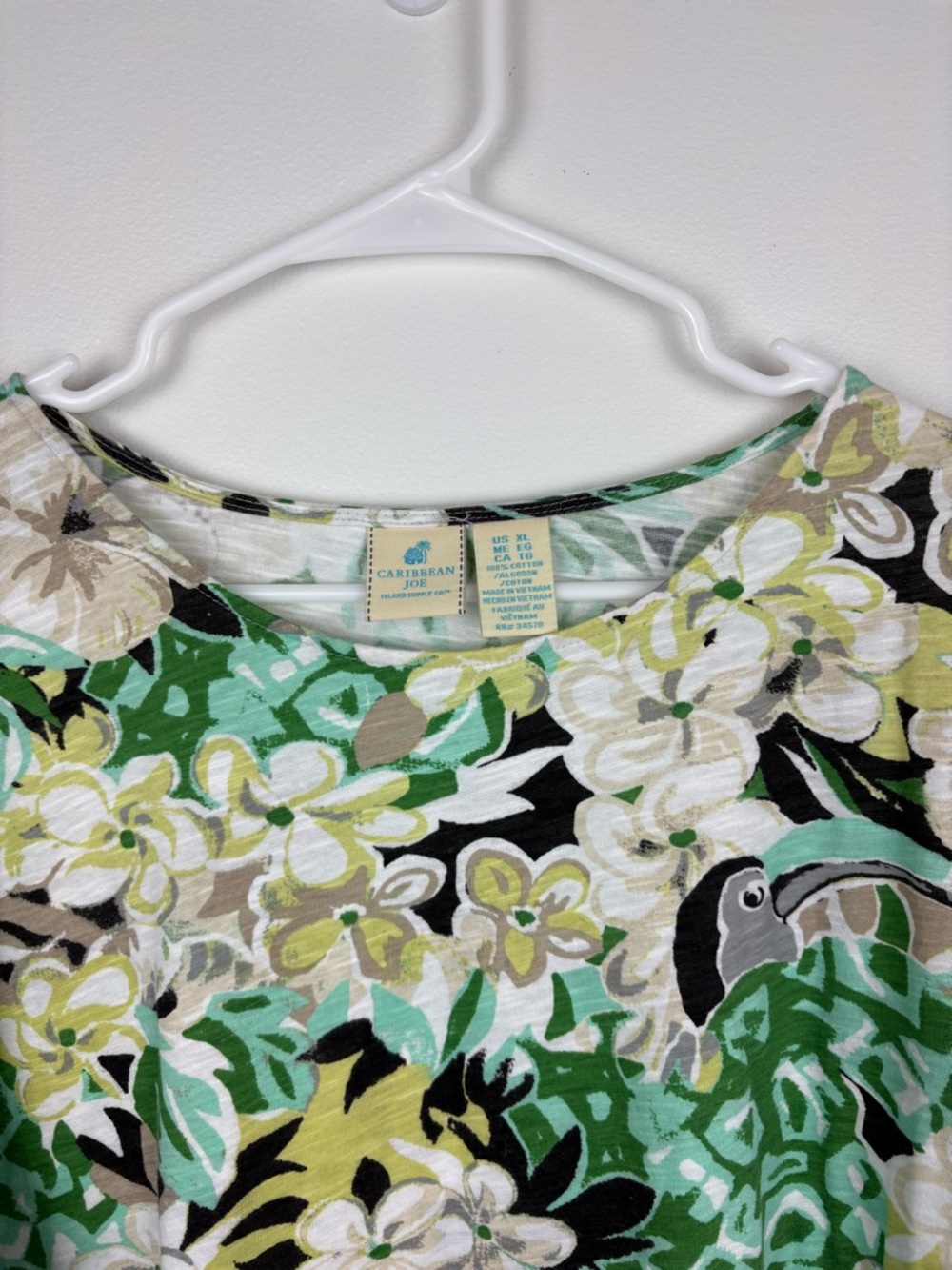 Caribbean Joe Tunic Blouse w/ Tropical Bird Pattern Size XL Like New Coastal